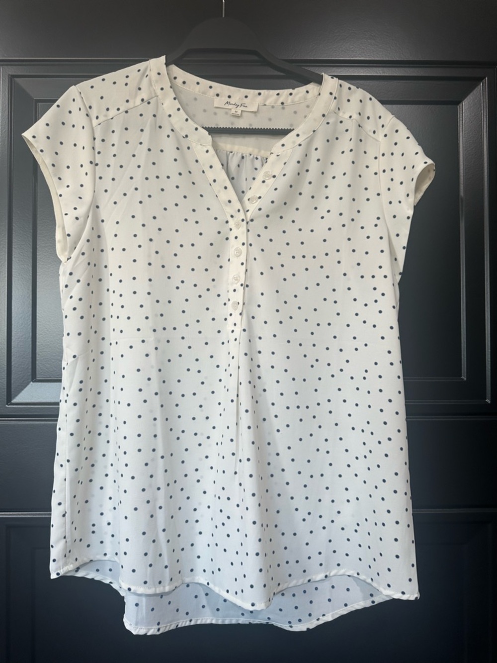 Cap Sleeve Polka Dot Blouse - White with Black Dots